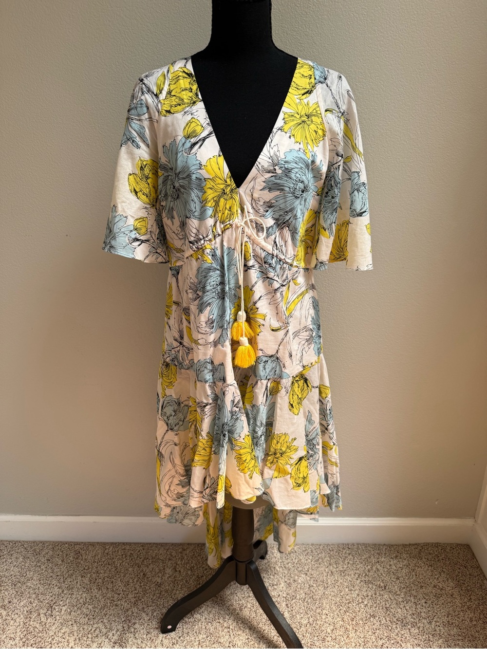 Alexis Cream Dress with Yellow & Light Blue Floral Print